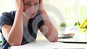 Slow Motion Sequence Of Depressed Boy Studying At Home