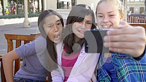 Slow Motion Sequence Of Girls Taking Selfie On Mobile Phone