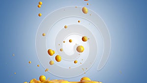 Slow Motion shot of orange juice splash isolated on blue background with alpha channel. 3d 4K