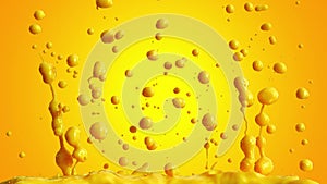 Slow Motion shot of orange juice splash isolated on orange background with alpha channel. 3d 4K