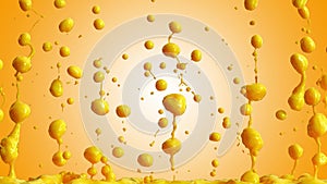 Slow Motion shot of orange juice splash isolated on orange background with alpha channel. 3d 4K