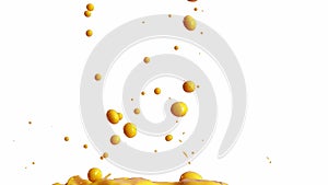 Slow Motion shot of orange juice splash isolated on white background with alpha channel. 3d 4K