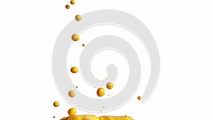 Slow Motion shot of orange juice splash isolated on white background with alpha channel. 3d 4K