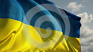 Slow motion of Ukrainian flag wind waving against the sky