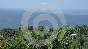 Slow motion vacationer seeing territory near seaside.