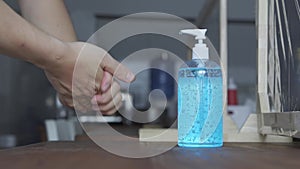 Slow-motion video hand washing with gel for cleaning and communicable diseases