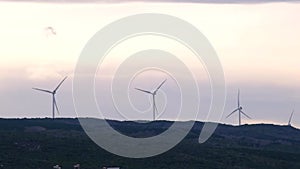 Slow motion video. Wind turbine towers