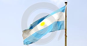 A slow motion waving Argentine flag