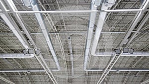 slow panorama of the roof of the ice palace stadium inside