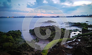 Slow shutter on the beach during sunset hour