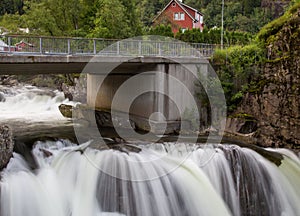 Slow shutter speed photo of a waterfall in Norway