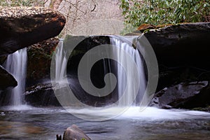 Slow Shutter Speed Waterfall Photography of a Small Fresh Water River in the Mountain Woods.