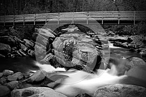 Slow Shutter Waterfall Photography with a Wooden Bridge in the Great Smokey Mountains.