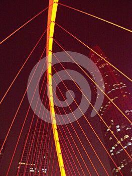 Slow Speed Shutter with the modern bridge in Tianjin City.Travel in Tianjin, China, October 19th, Year 2017