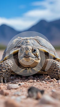 Slow and Steady: A Desert Tortoise Crossing the Cracked Earth