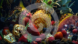 The slow and steady deterioration of fresh and juicy fruits as microbes and fungi feast on their leaving behind a photo
