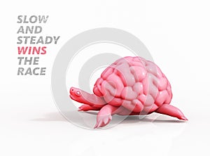 Slow and steady wins the race. Turtle brain 3D illustration