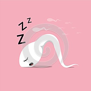 Slow tired sperm sleep. Infertility problem concept. Low sperm motility. Men fertility problem. Funny Vector illustration