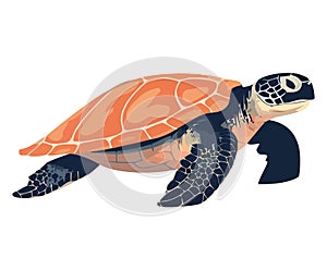 Slow turtle crawls underwater mascot