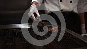 Slowmotion of a professional chef cooks premium and fresh Wagyu beef, Shabu BBQ