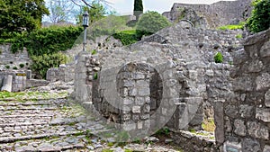 Slowmotion video of the ruins of the Bar old city or Stari Grad. A destroyed ancient settlement close to the city of Bar