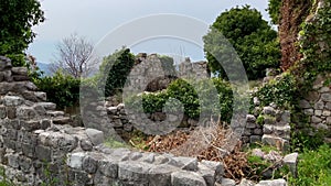 Slowmotion video of the ruins of the Bar old city or Stari Grad. A destroyed ancient settlement close to the city of Bar