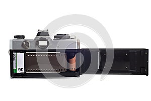 SLR camera with film loaded