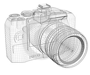 SLR camera. Wire frame