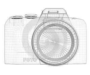 SLR camera. Wire frame