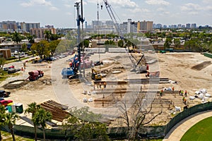 SLS Hallandale Resort construction site cranes and cement trucks