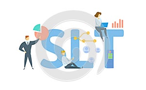 SLT, Senior Leadership Team. Concept with keywords, people and icons. Flat vector illustration. Isolated on white.