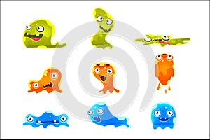 Sluggish Blob Emoji Cartoon Primitive Fantastic Primitive Organism Characters Of Different Color Set