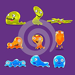 Sluggish Blob Emoji Cartoon Primitive Fantastic Primitive Organism Characters Of Different Color Set