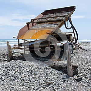 Sluice box to extract alluvial gold, West Coast NZ