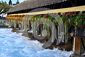 Sluice bridge in Thun, Switzerland. Aare river.