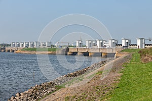 Sluices in Dutch Afsluitdijk for draining water of lake IJsselmeer