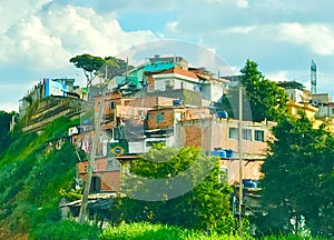 Slum favela on the side road of Sao Paulo, Brazil