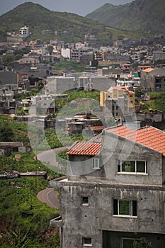 Slum and other poor houses over the city of Assomada on the island of Santiago, Cabo Verde islands photo