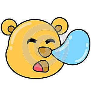 Slumbering Bear Head Emoticon, doodle kawaii. doodle icon image