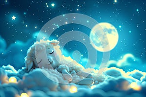 Slumbering Lamb in Starry Moonlight Reverie