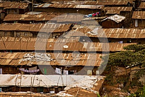 Slums tin roof close up