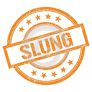 SLUNG text written on orange vintage stamp