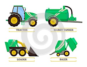 Slurry Tanker and Tractor Set Vector Illustration photo