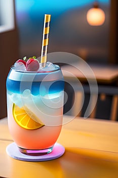 Slushie cocktail on a summer light table in a restaurant. Generative AI