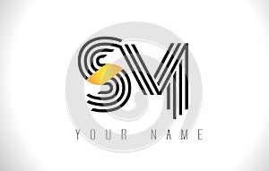 SM Black Lines Letter Logo. Creative Line Letters Vector Templat photo