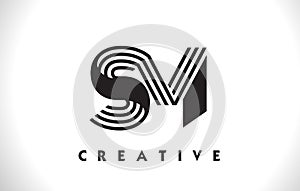 SM Logo Letter With Black Lines Design. Line Letter Vector Illus