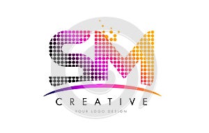 SM S M Letter Logo Design with Magenta Dots and Swoosh photo