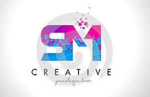 SM S M Letter Logo with Shattered Broken Blue Pink Texture Design Vector. photo