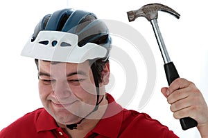 Smacks is hammer on a helmet photo