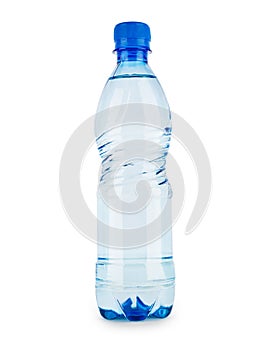 Smal blue bottle with water isolated photo